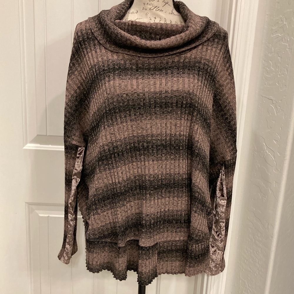 Mystree Striped Black & Pale Pink Cowl Neck Sweater Size L